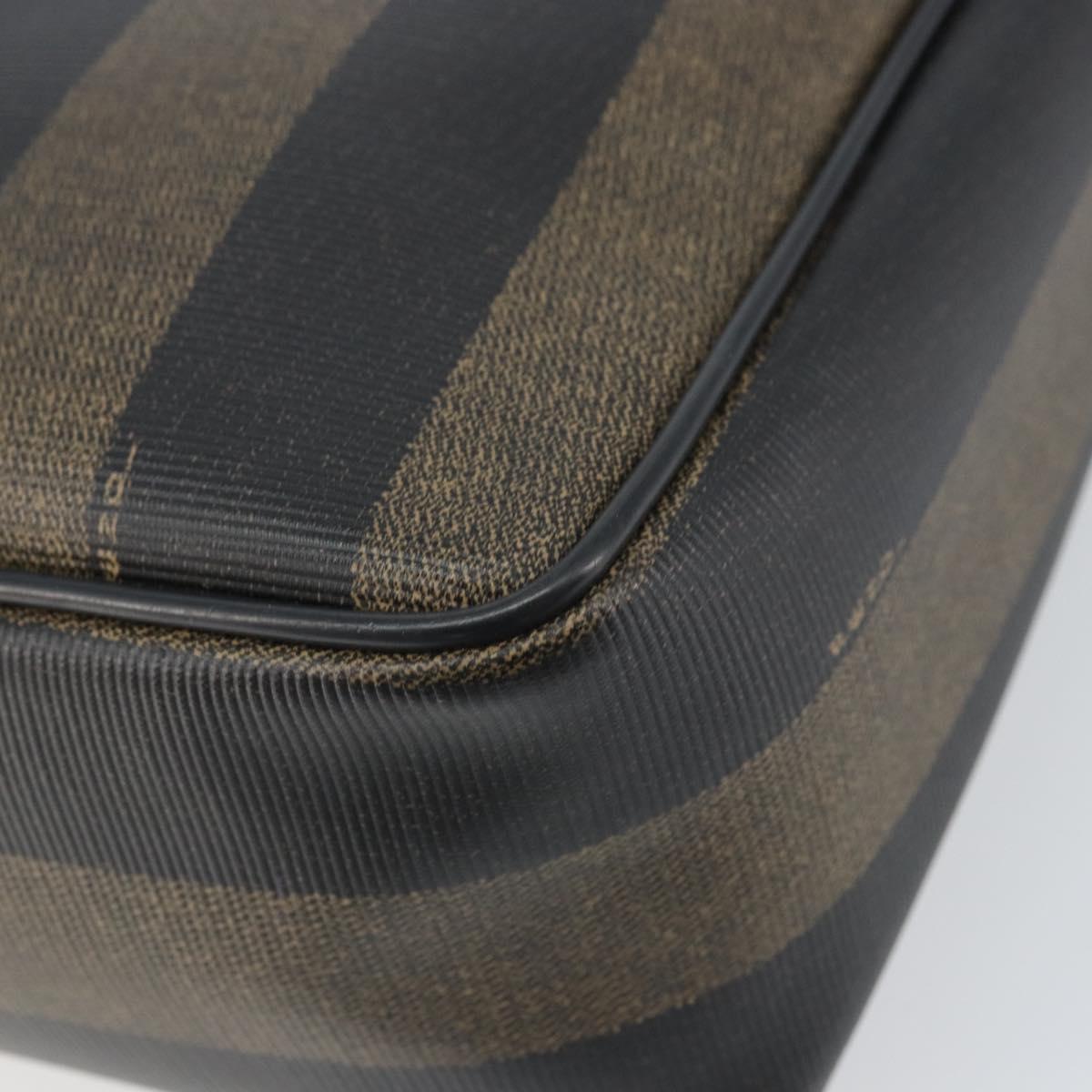 FENDI Pecan Canvas Shoulder Bag PVC Black Brown gold Auth gh1406