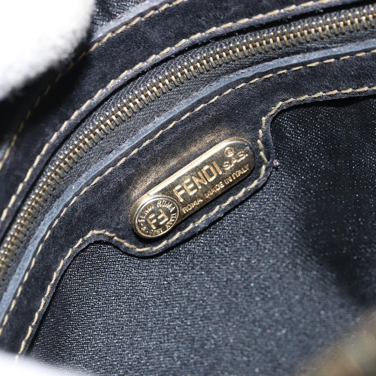 FENDI Pecan Canvas Shoulder Bag PVC Black Brown gold Auth gh1406