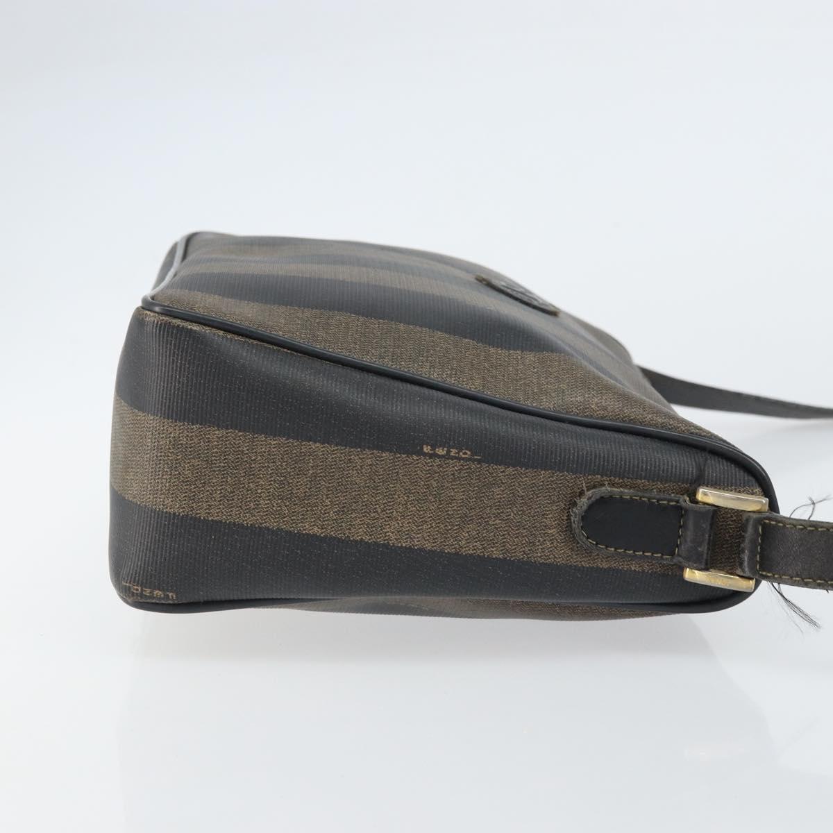 FENDI Pecan Canvas Shoulder Bag PVC Black Brown gold Auth gh1406
