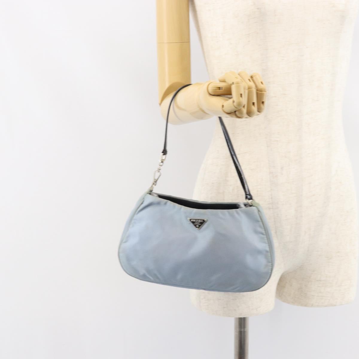PRADA mini Shoulder Bag Nylon Light Blue Silver Auth gh1407