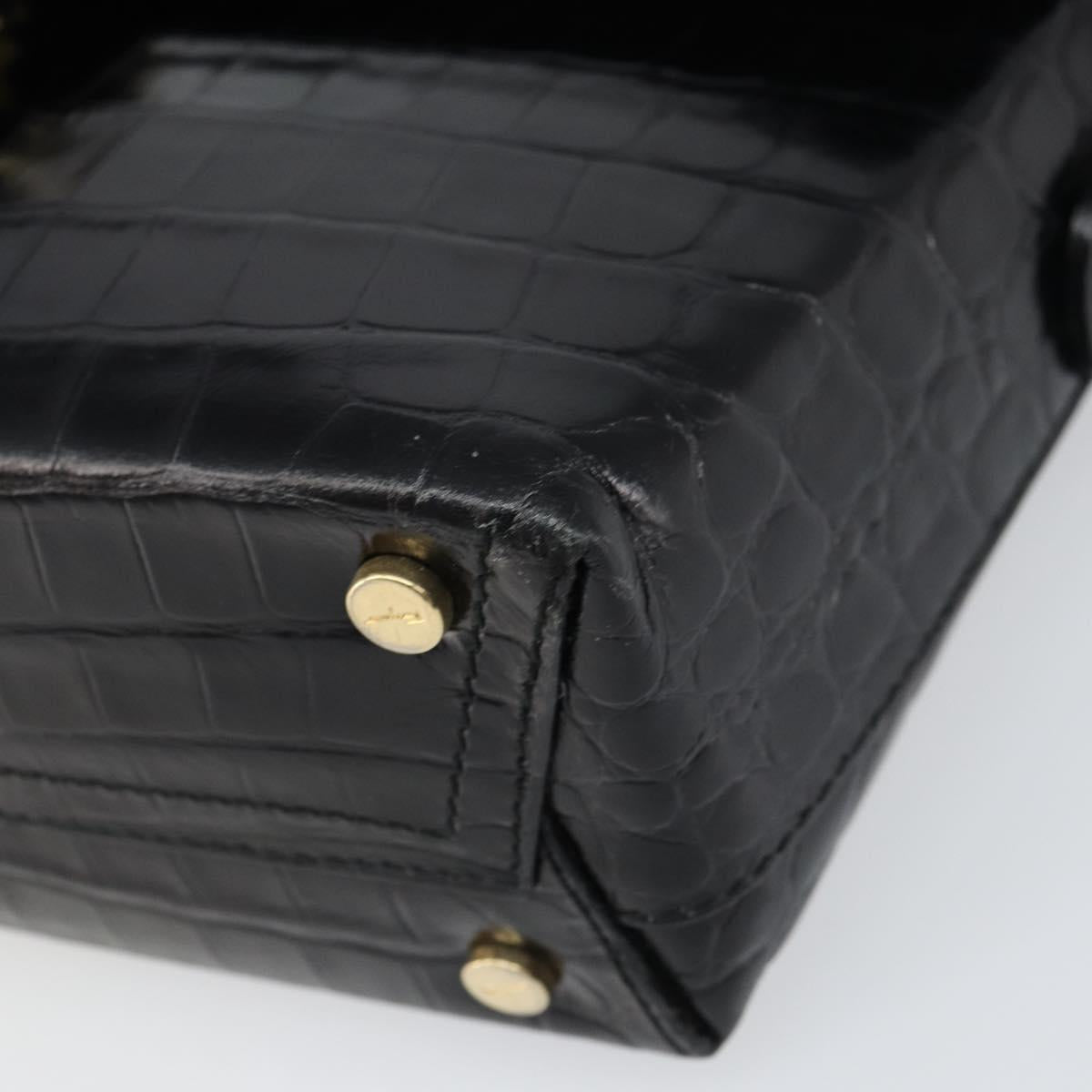 Salvatore Ferragamo Vala Vala Shoulder Bag Leather Black Gold Auth gh1408