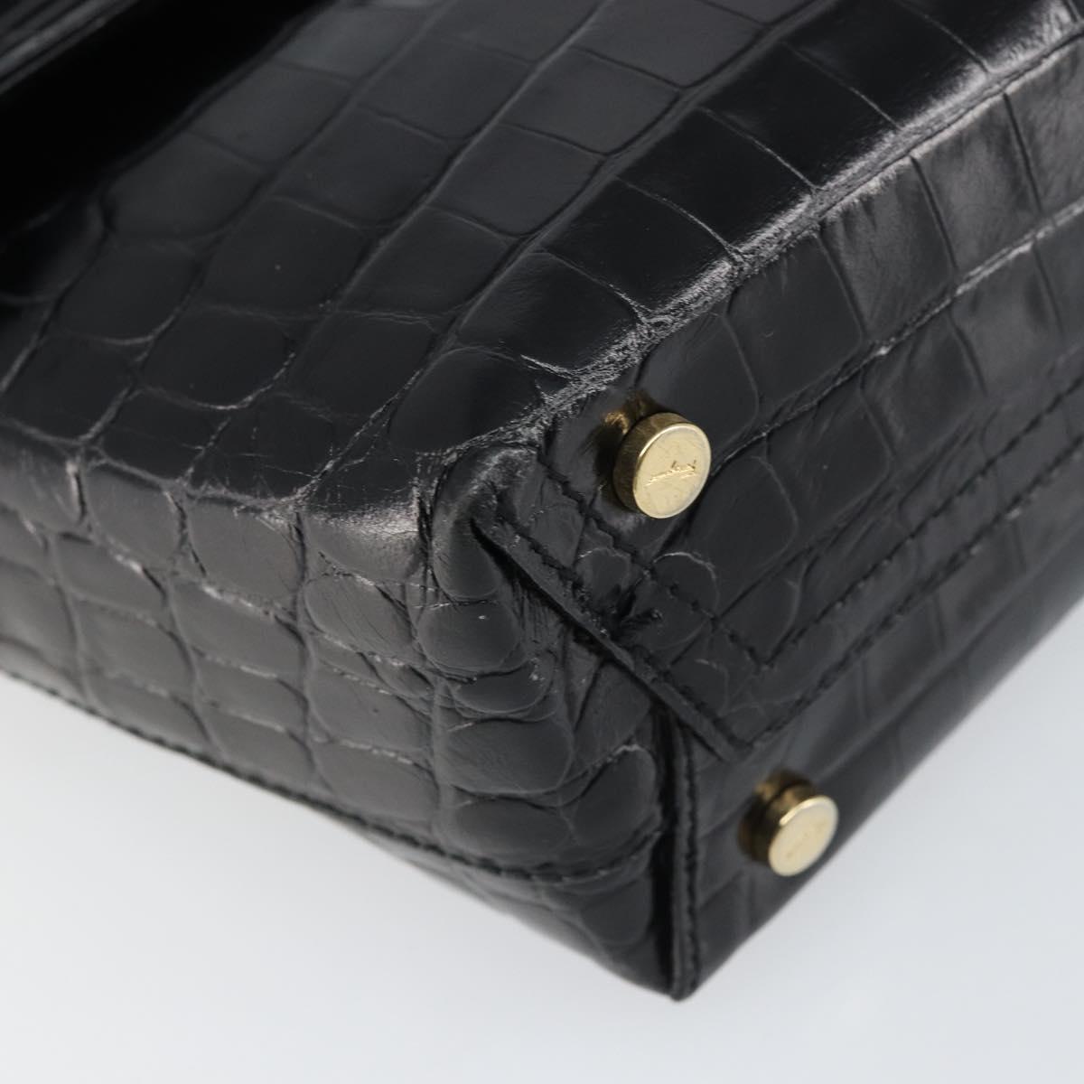 Salvatore Ferragamo Vala Vala Shoulder Bag Leather Black Gold Auth gh1408