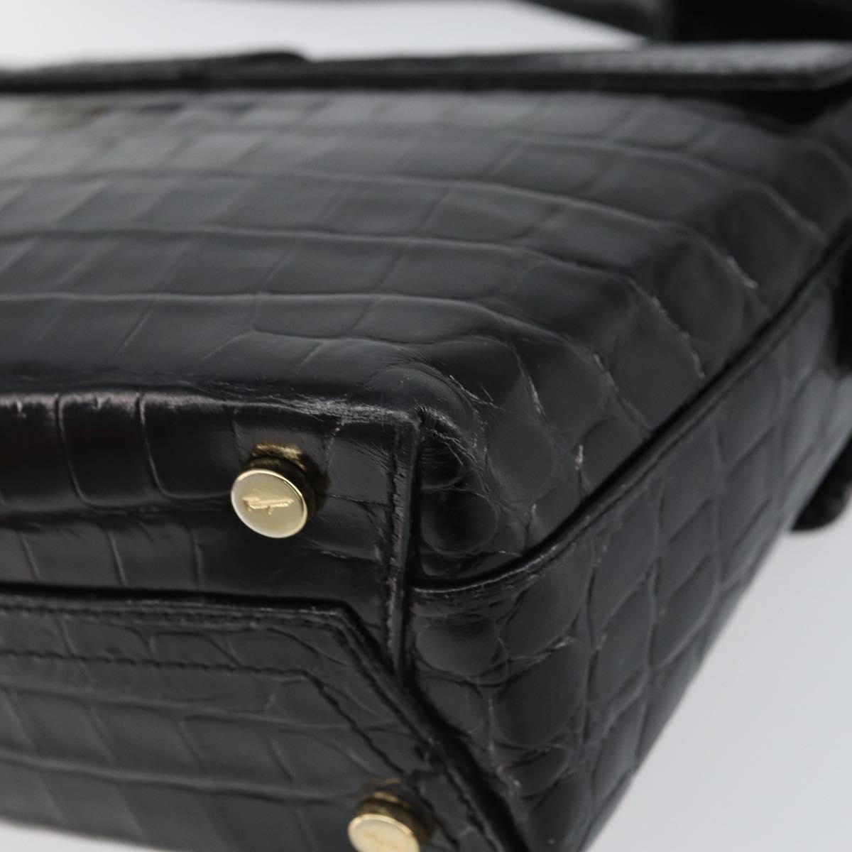 Salvatore Ferragamo Vala Vala Shoulder Bag Leather Black Gold Auth gh1408