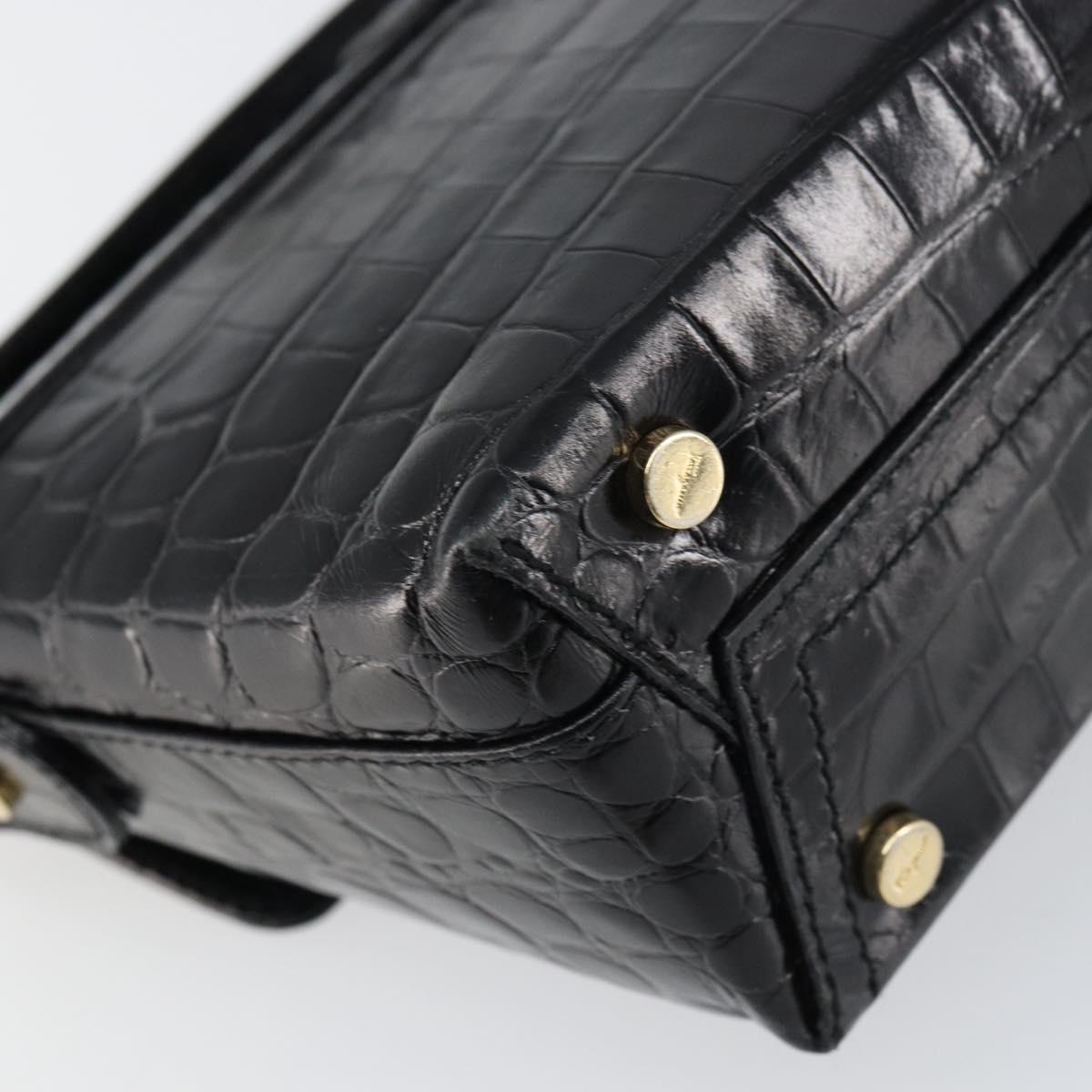 Salvatore Ferragamo Vala Vala Shoulder Bag Leather Black Gold Auth gh1408