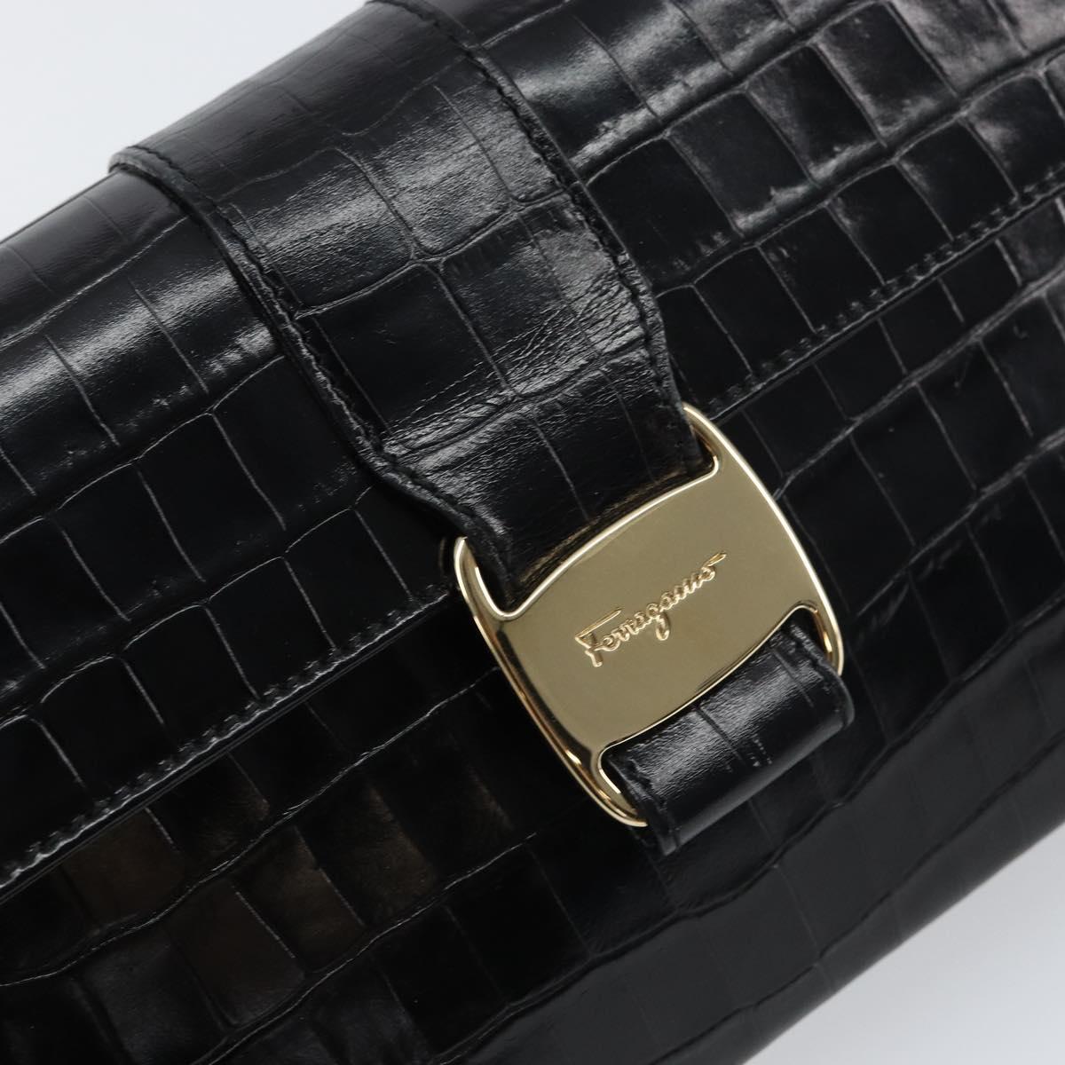 Salvatore Ferragamo Vala Vala Shoulder Bag Leather Black Gold Auth gh1408