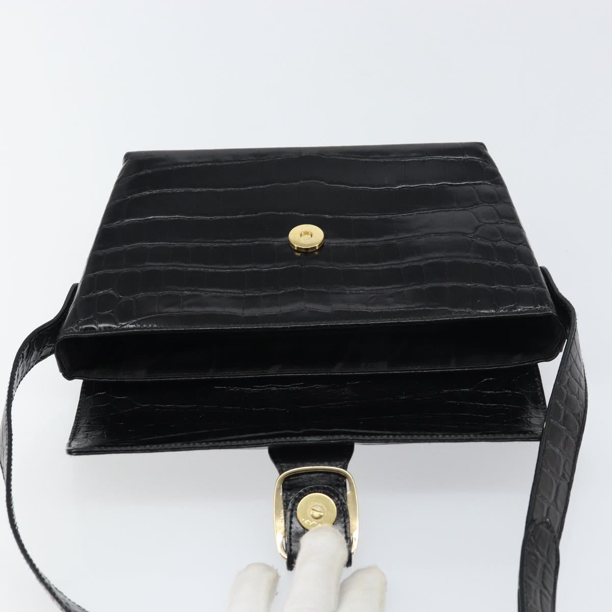 Salvatore Ferragamo Vala Vala Shoulder Bag Leather Black Gold Auth gh1408