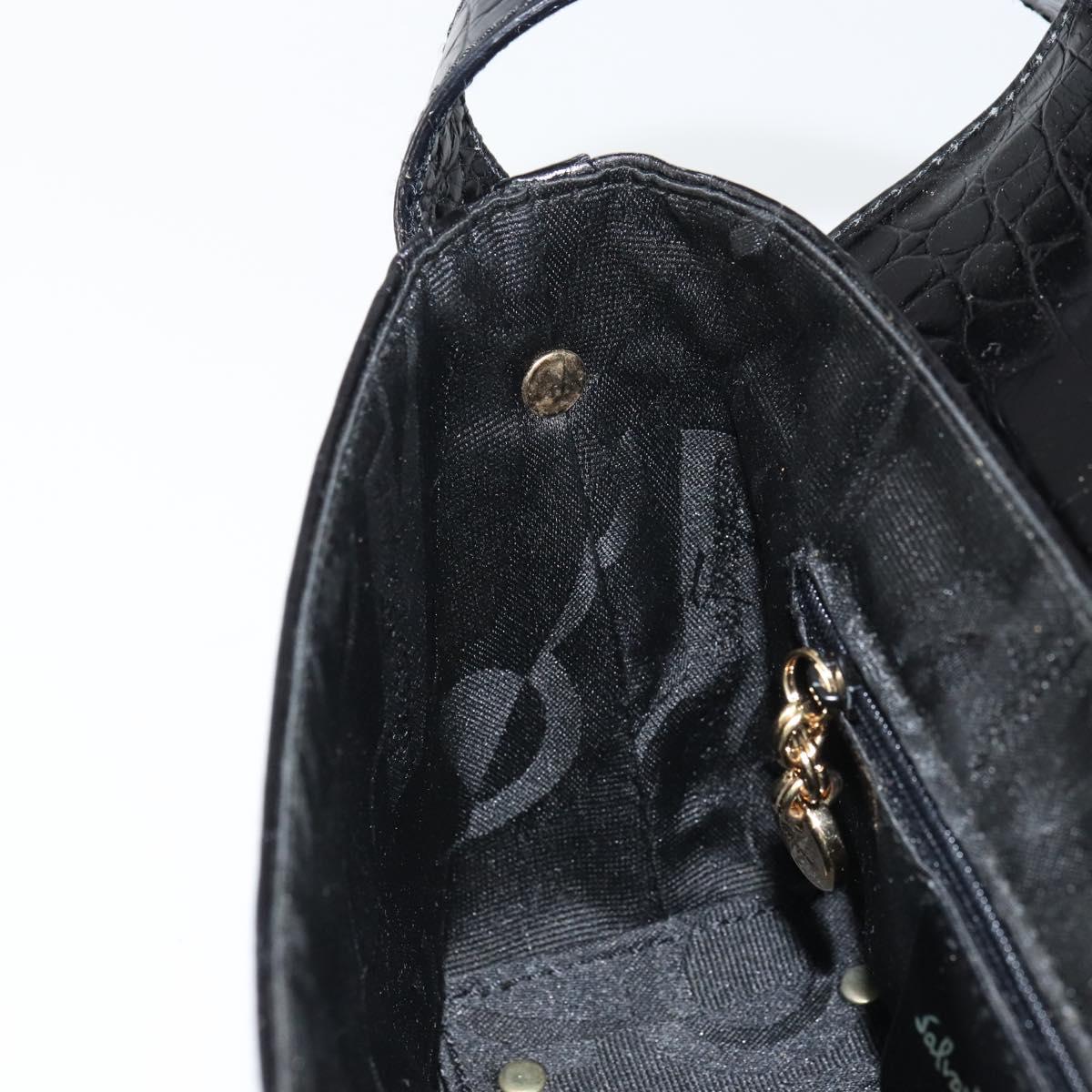 Salvatore Ferragamo Vala Vala Shoulder Bag Leather Black Gold Auth gh1408