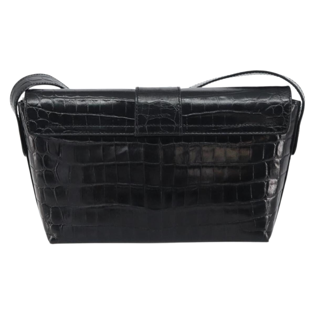 Salvatore Ferragamo Vala Vala Shoulder Bag Leather Black Gold Auth gh1408