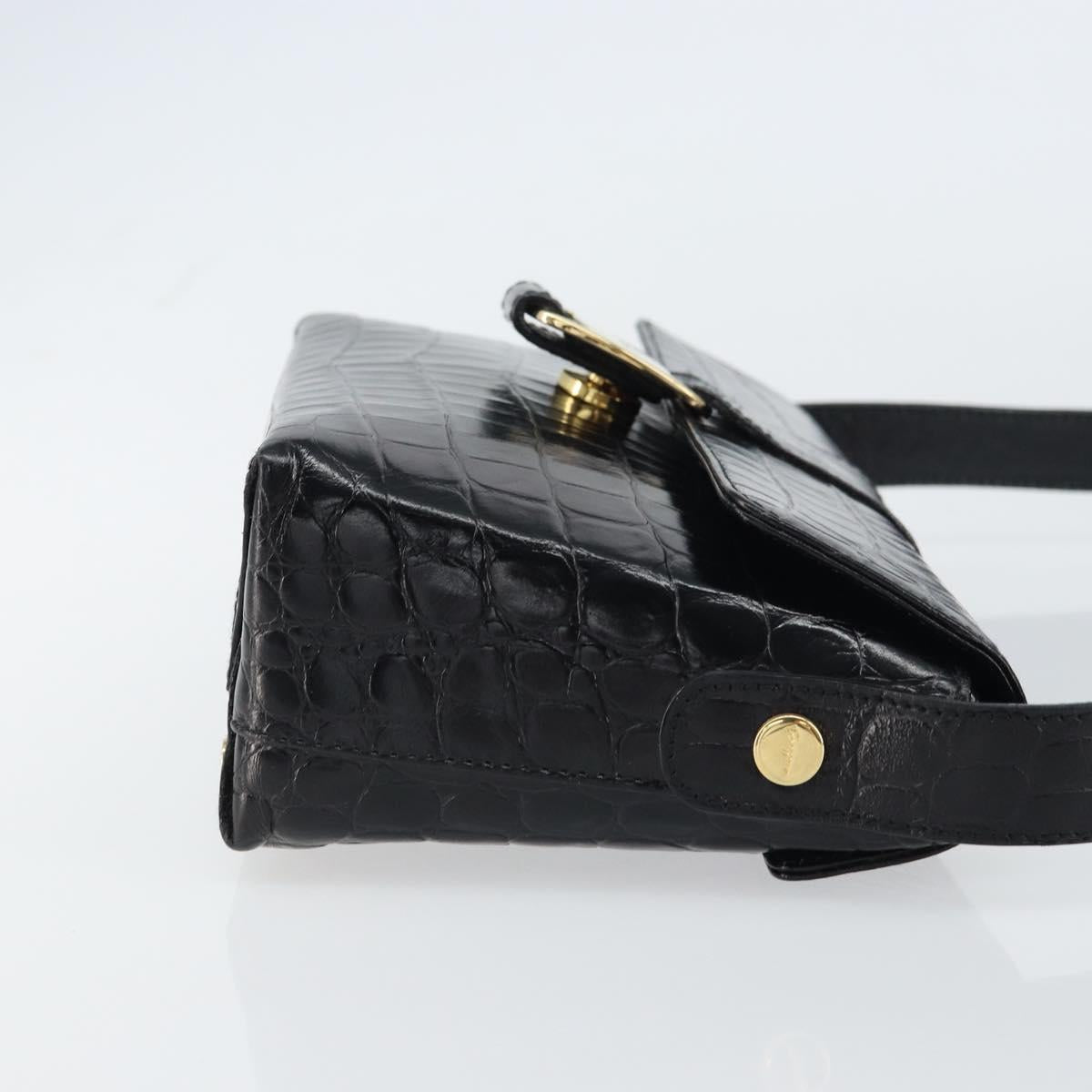 Salvatore Ferragamo Vala Vala Shoulder Bag Leather Black Gold Auth gh1408