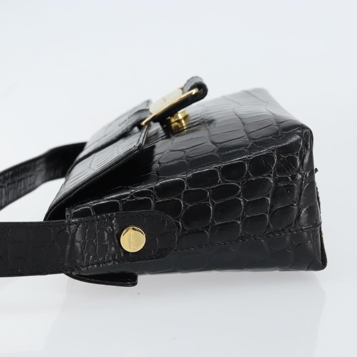 Salvatore Ferragamo Vala Vala Shoulder Bag Leather Black Gold Auth gh1408