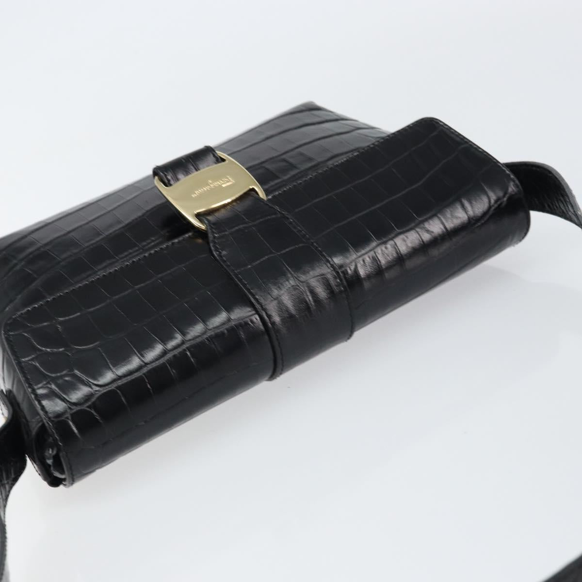 Salvatore Ferragamo Vala Vala Shoulder Bag Leather Black Gold Auth gh1408