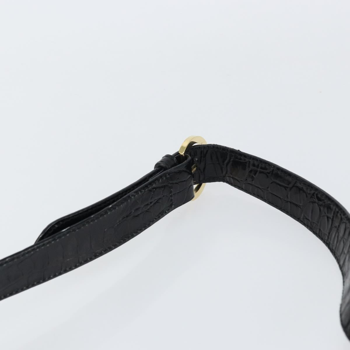 Salvatore Ferragamo Vala Vala Shoulder Bag Leather Black Gold Auth gh1408