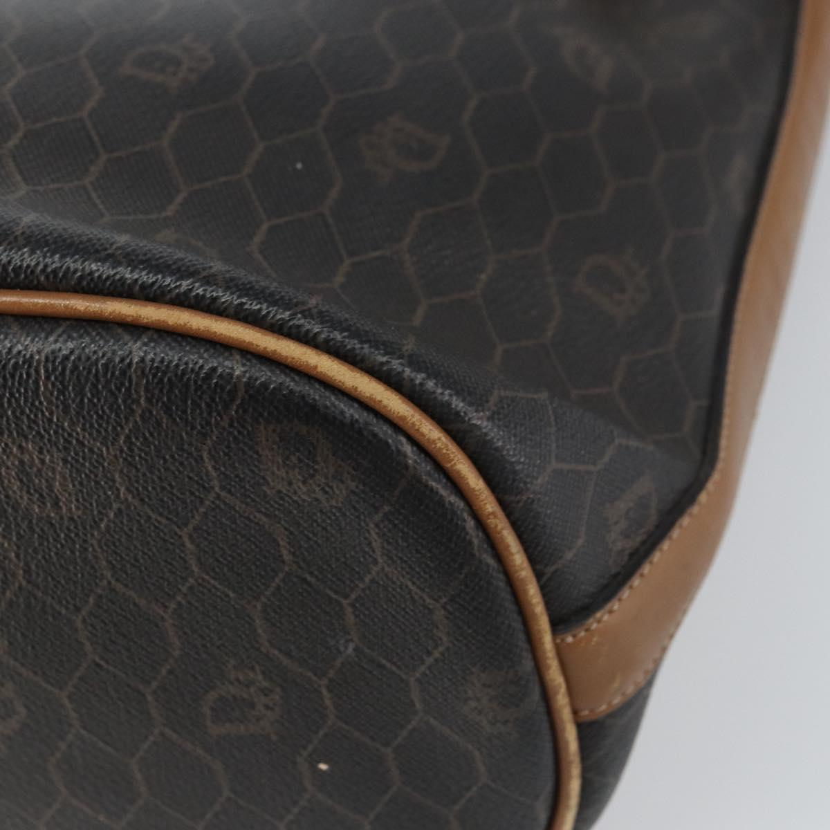 Christian Dior Honeycomb Canvas Shoulder Bag PVC Black Gold Auth gh1414