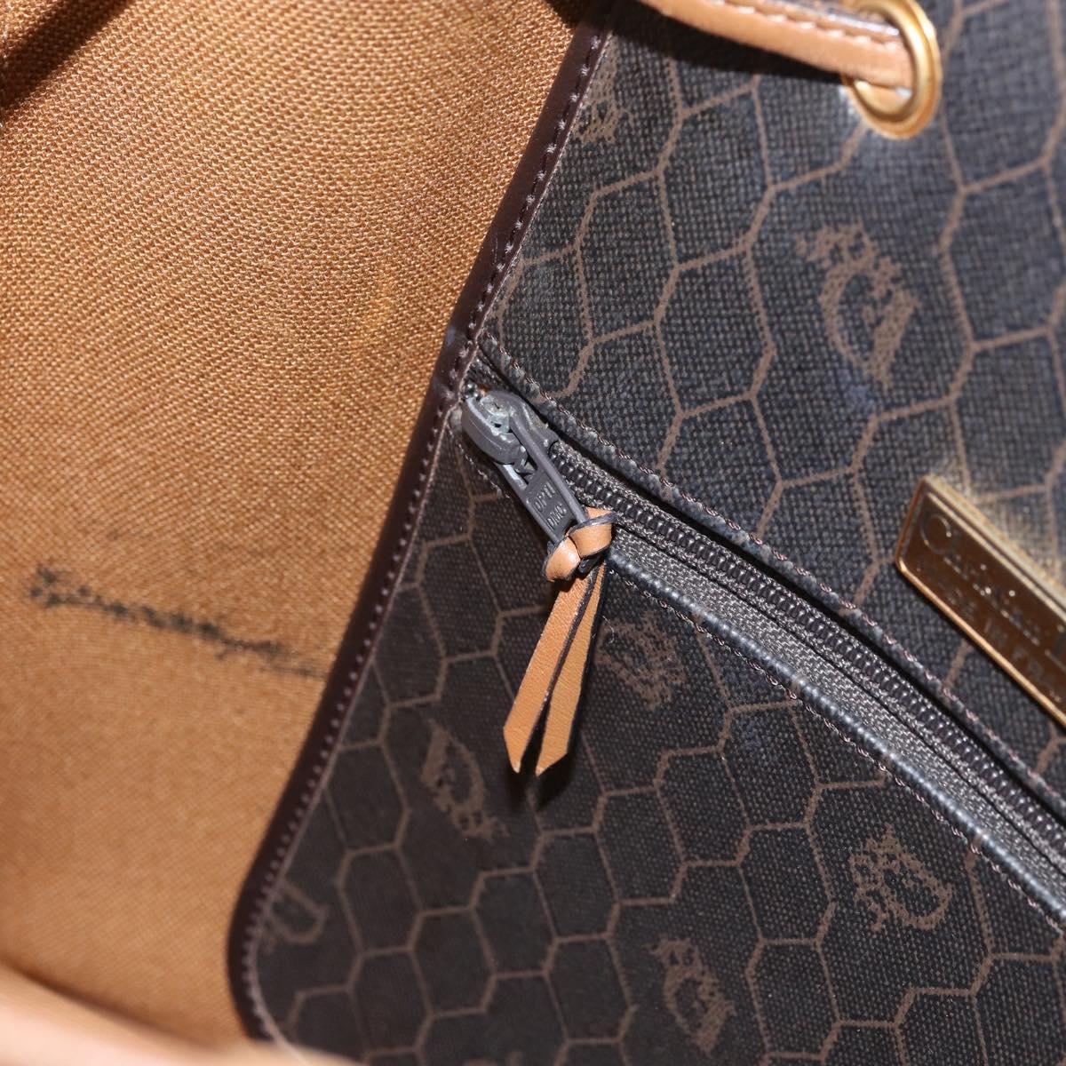 Christian Dior Honeycomb Canvas Shoulder Bag PVC Black Gold Auth gh1414