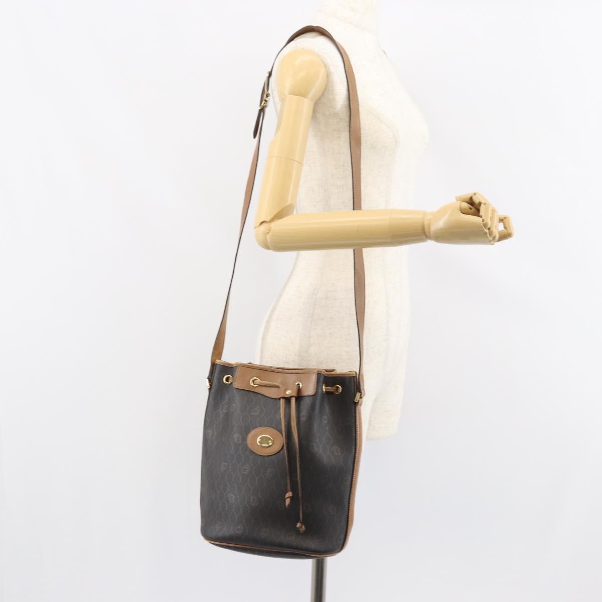 Christian Dior Honeycomb Canvas Shoulder Bag PVC Black Gold Auth gh1414