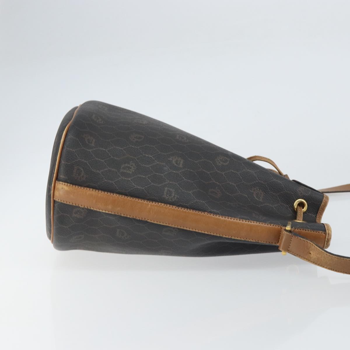 Christian Dior Honeycomb Canvas Shoulder Bag PVC Black Gold Auth gh1414