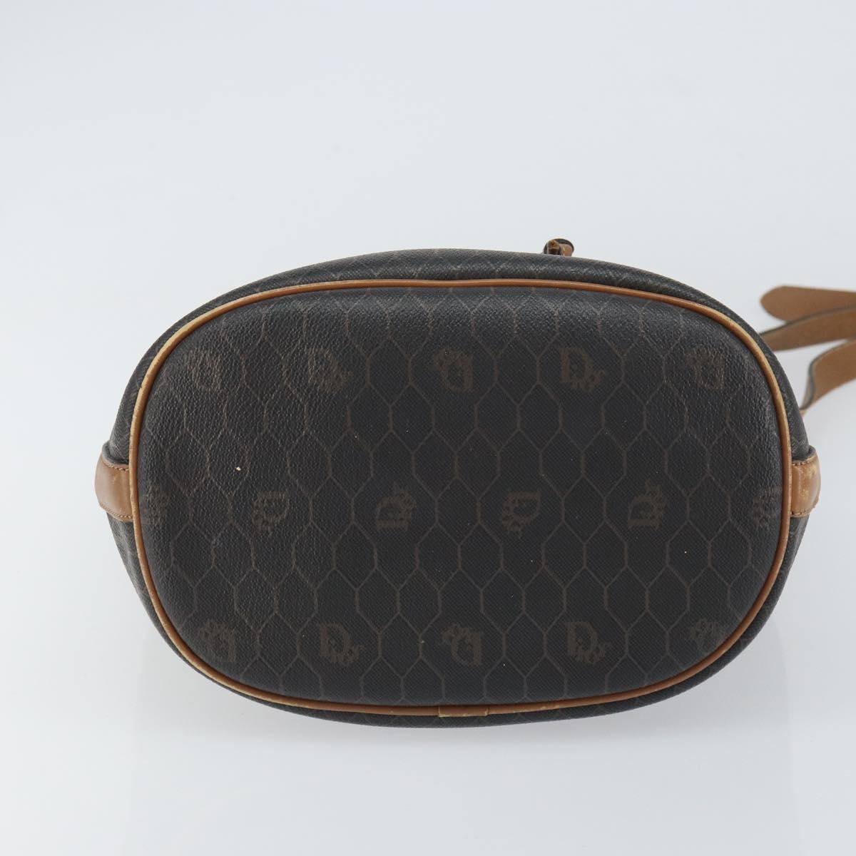 Christian Dior Honeycomb Canvas Shoulder Bag PVC Black Gold Auth gh1414