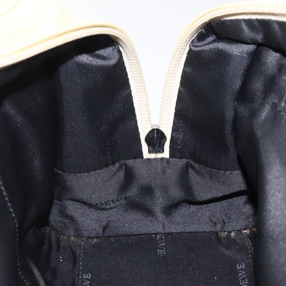 LOEWE Anagram Americana 28 Hand Bag Leather Cream Silver Auth gh142