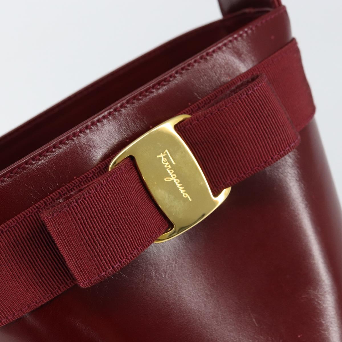 Salvatore Ferragamo Vala Hand Bag Leather Red Gold Auth gh1422