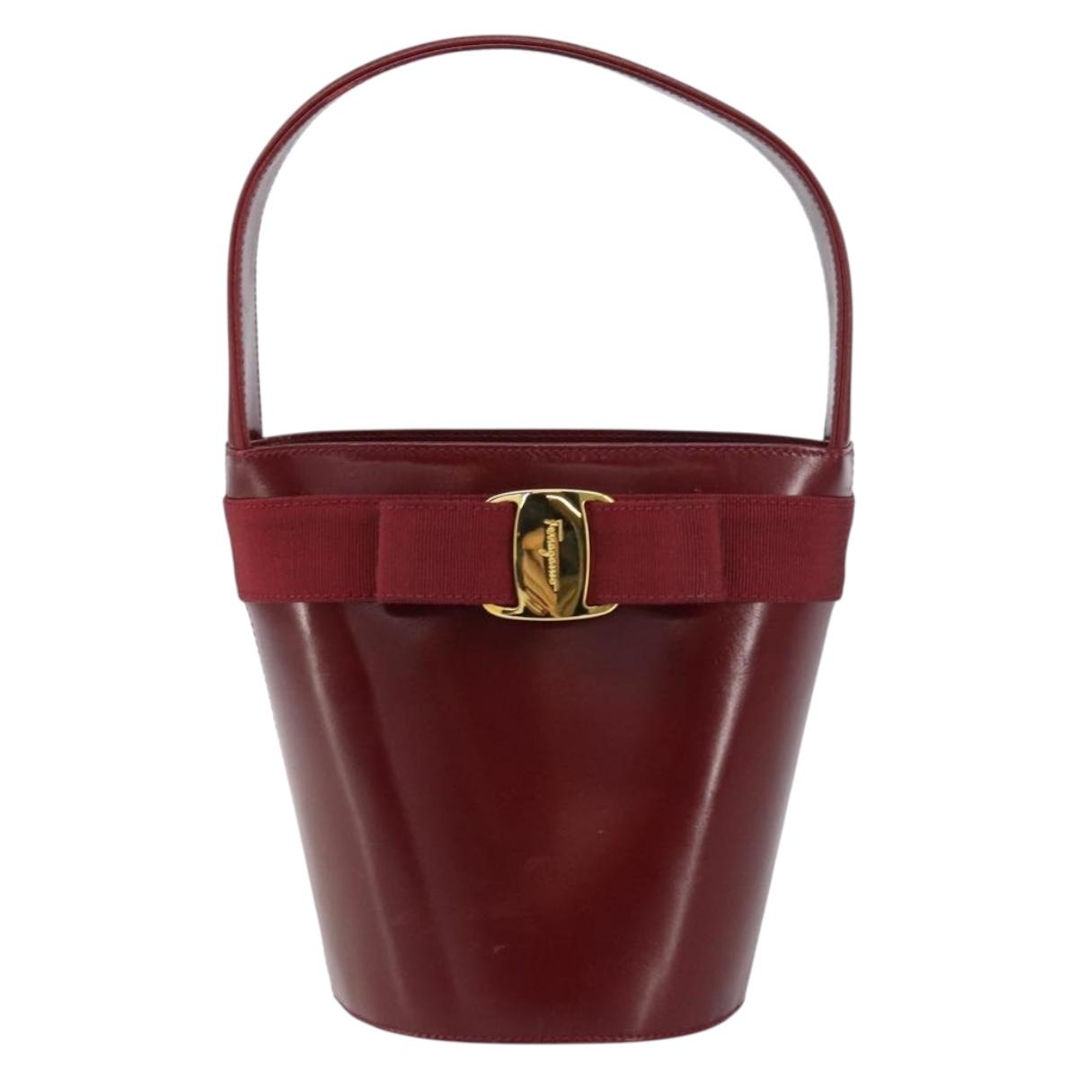 Salvatore Ferragamo Vala Hand Bag Leather Red Gold Auth gh1422