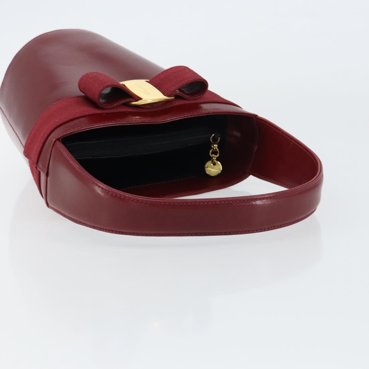 Salvatore Ferragamo Vala Hand Bag Leather Red Gold Auth gh1422
