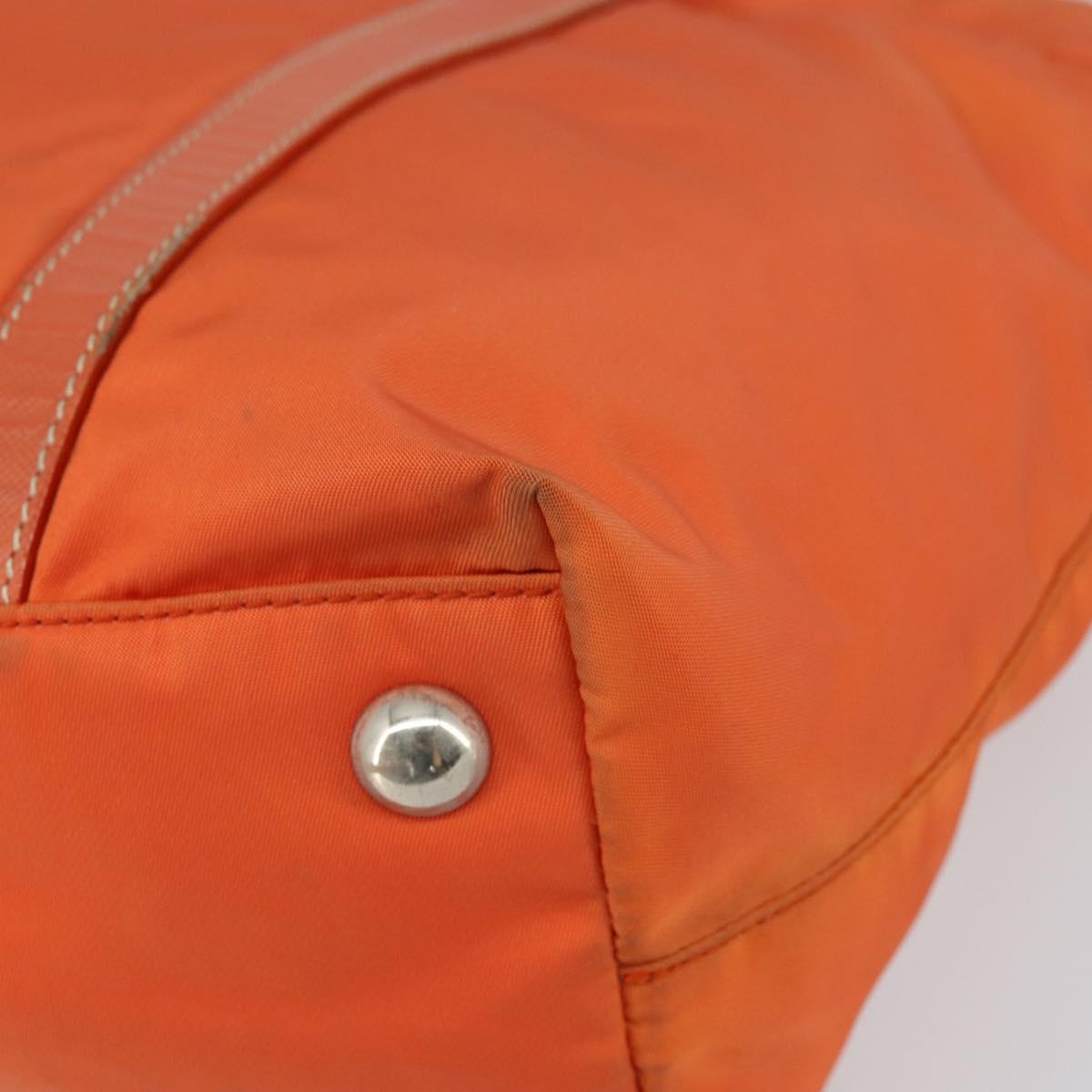 PRADA Tote Bag Nylon Leather Orange Silver Auth gh1423