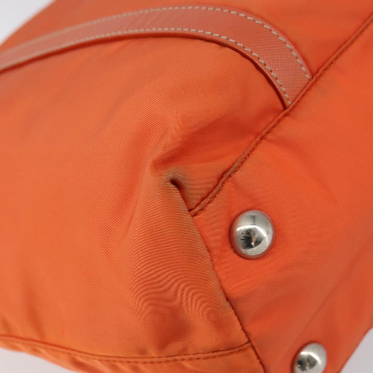 PRADA Tote Bag Nylon Leather Orange Silver Auth gh1423