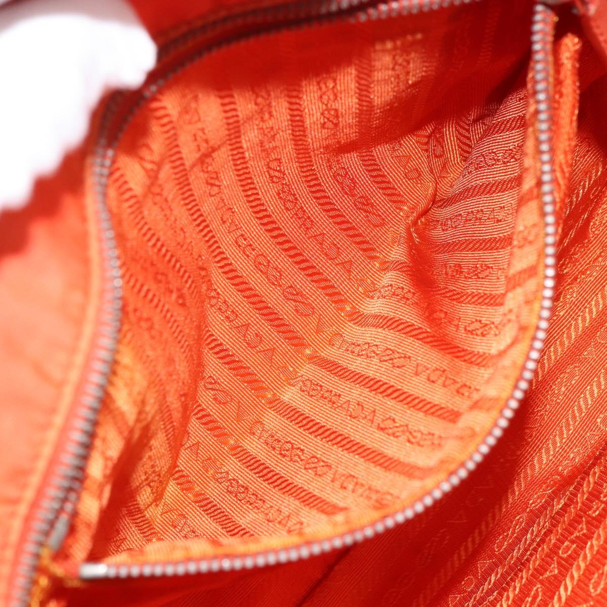 PRADA Tote Bag Nylon Leather Orange Silver Auth gh1423