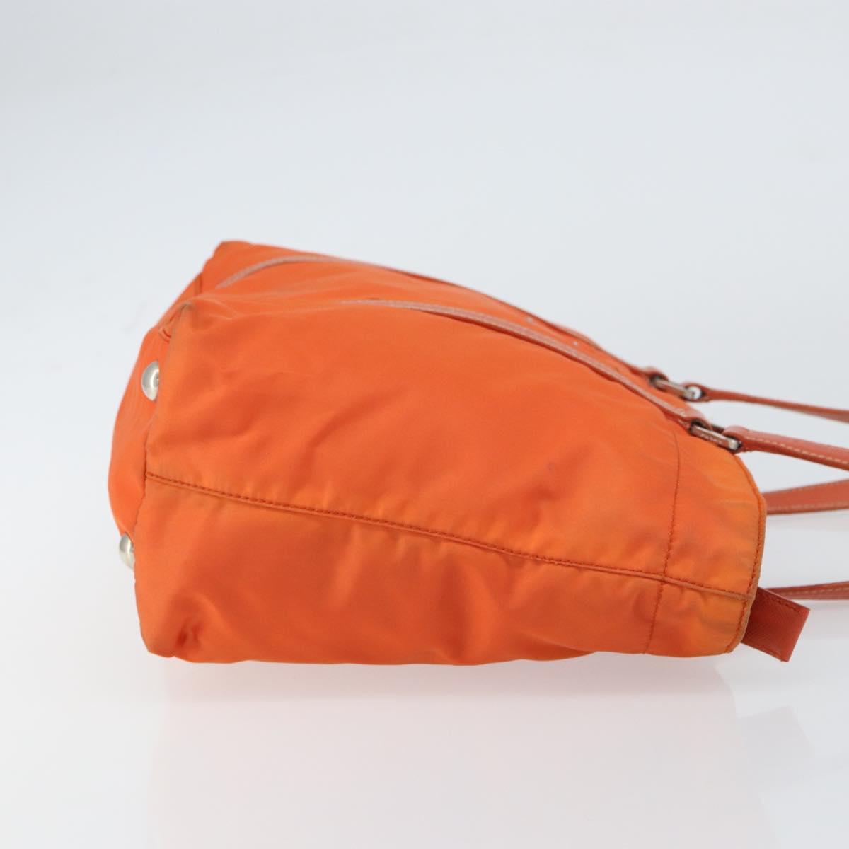 PRADA Tote Bag Nylon Leather Orange Silver Auth gh1423