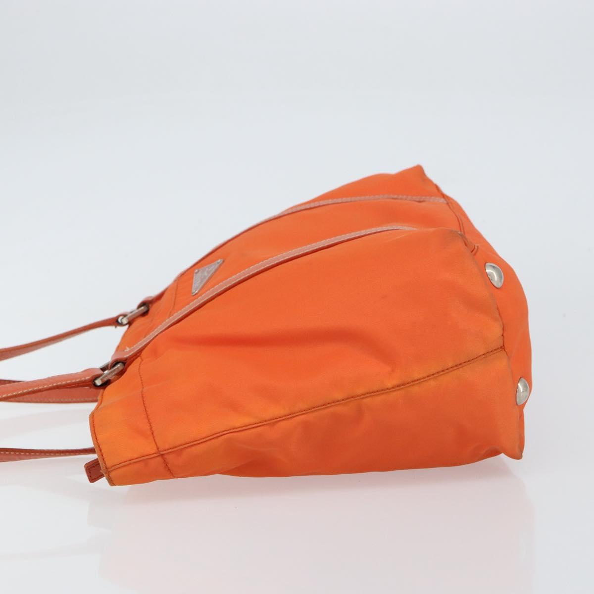 PRADA Tote Bag Nylon Leather Orange Silver Auth gh1423