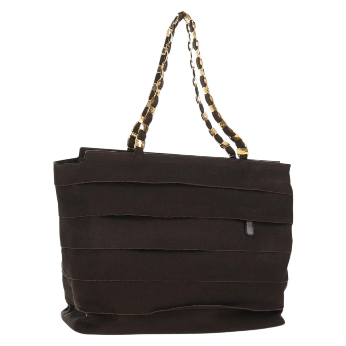 Salvatore Ferragamo Vala Tote Bag Canvas Brown Silver Auth gh1425