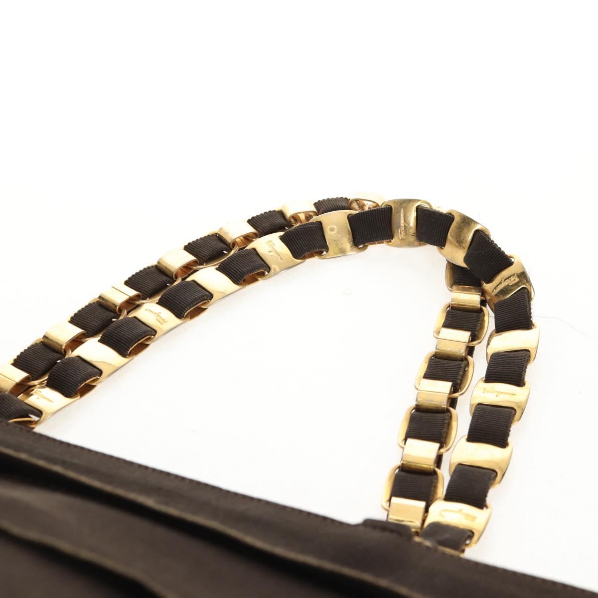 Salvatore Ferragamo Vala Tote Bag Canvas Brown Silver Auth gh1425