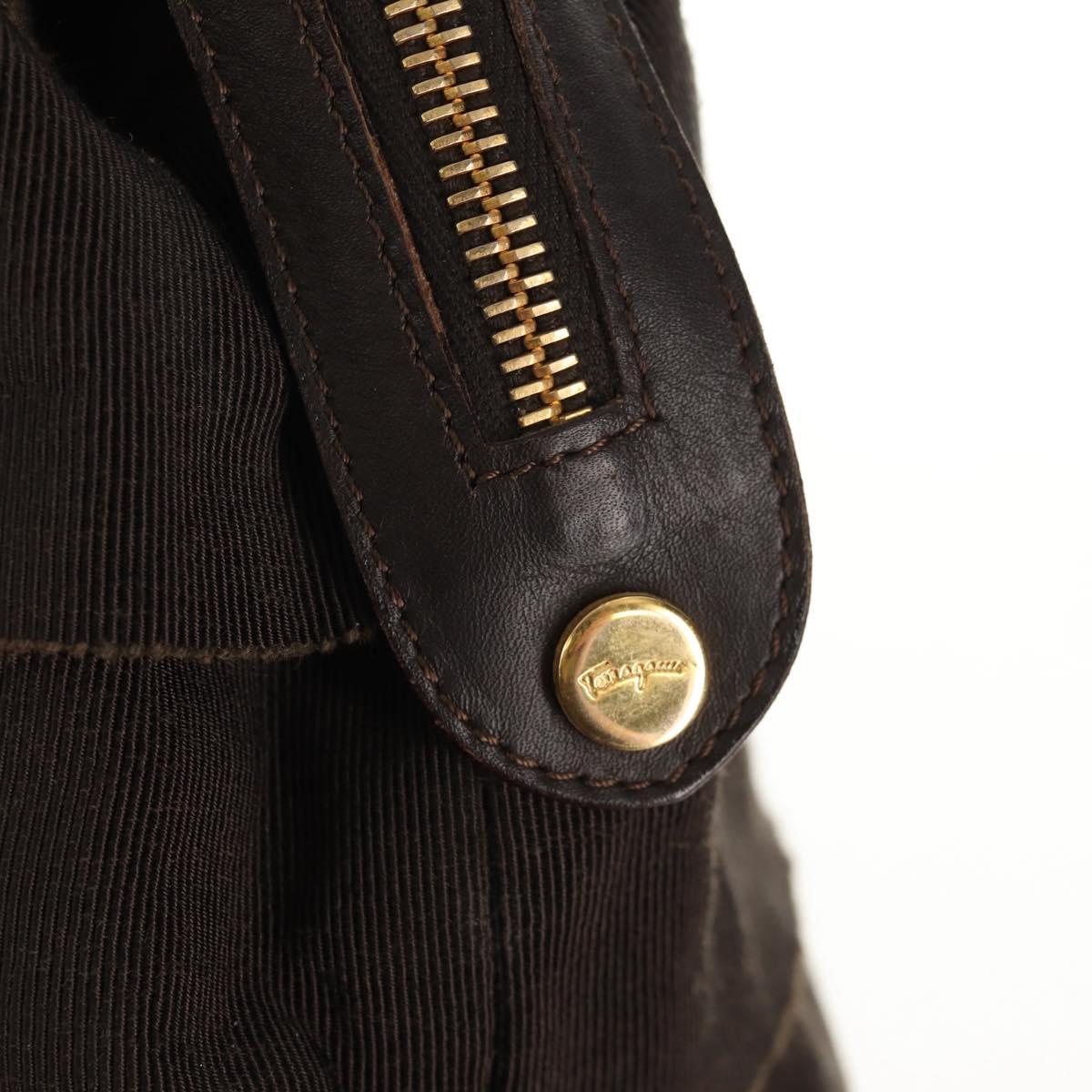 Salvatore Ferragamo Vala Tote Bag Canvas Brown Silver Auth gh1425