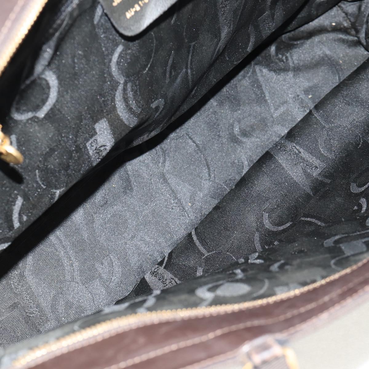 Salvatore Ferragamo Vala Tote Bag Canvas Brown Silver Auth gh1425