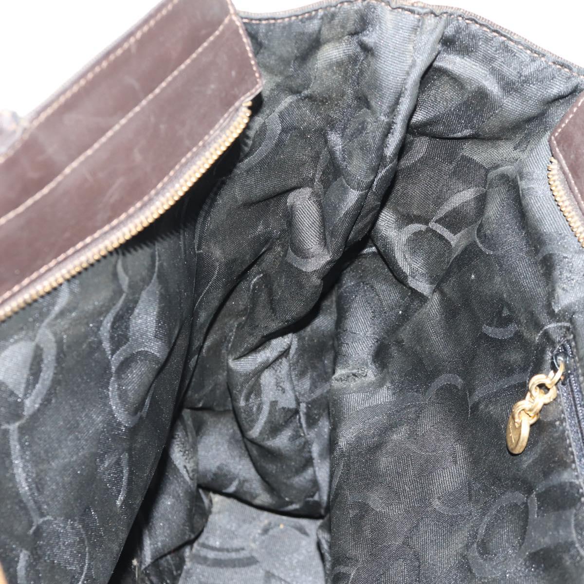 Salvatore Ferragamo Vala Tote Bag Canvas Brown Silver Auth gh1425