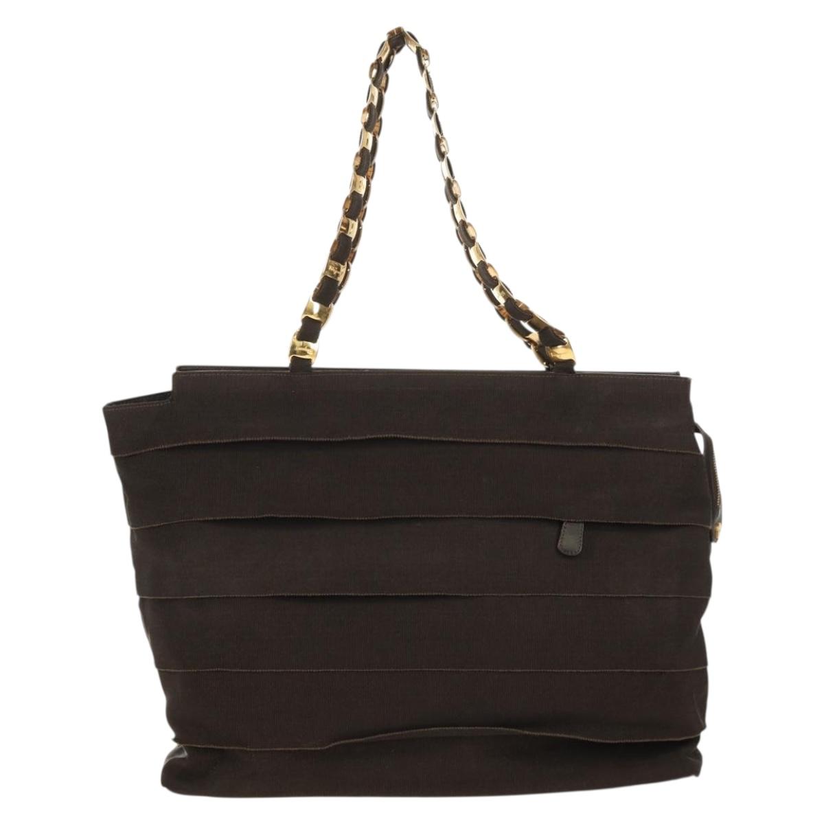 Salvatore Ferragamo Vala Tote Bag Canvas Brown Silver Auth gh1425