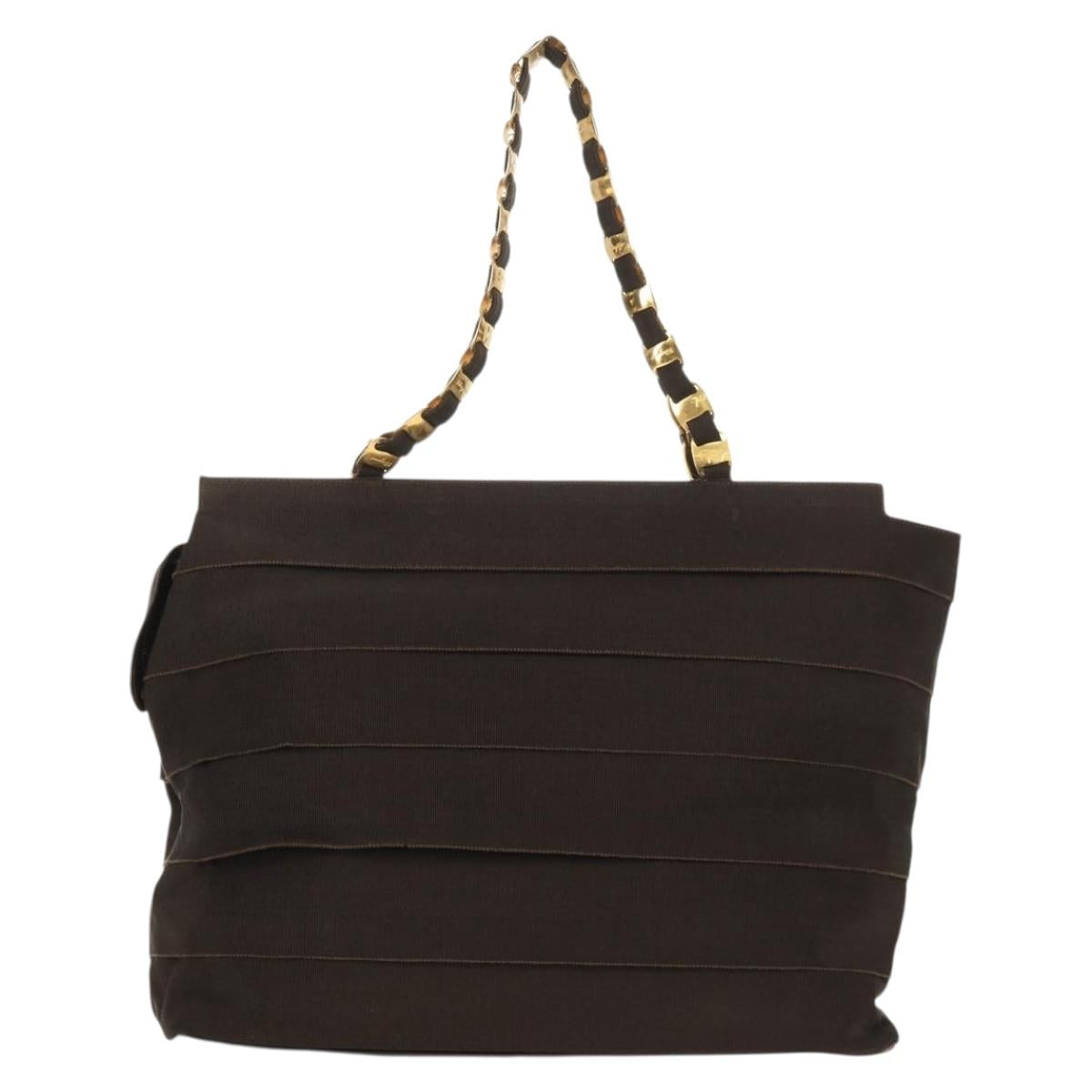 Salvatore Ferragamo Vala Tote Bag Canvas Brown Silver Auth gh1425