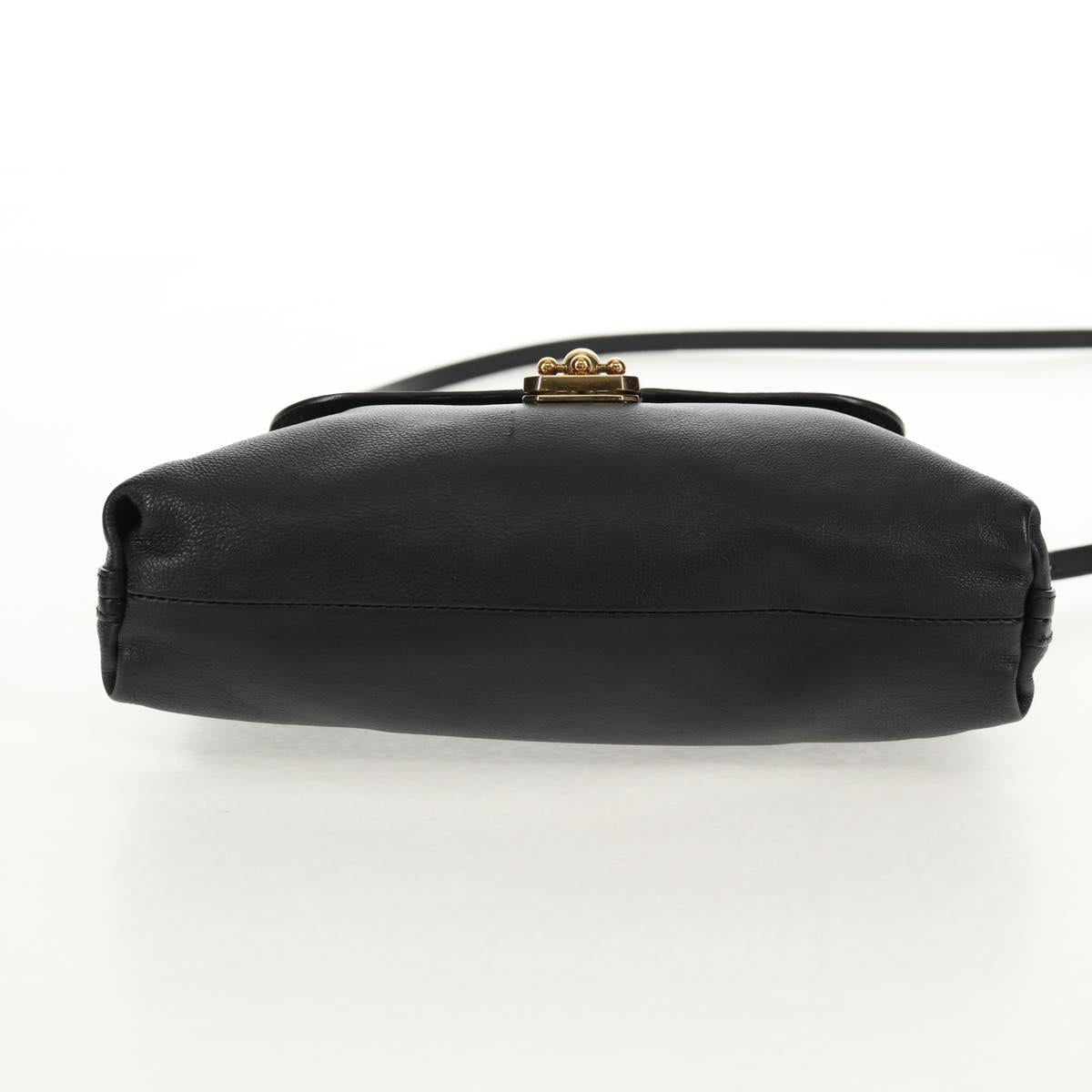 Chloe Elsie Shoulder Bag Leather Black Gold Auth gh1426V