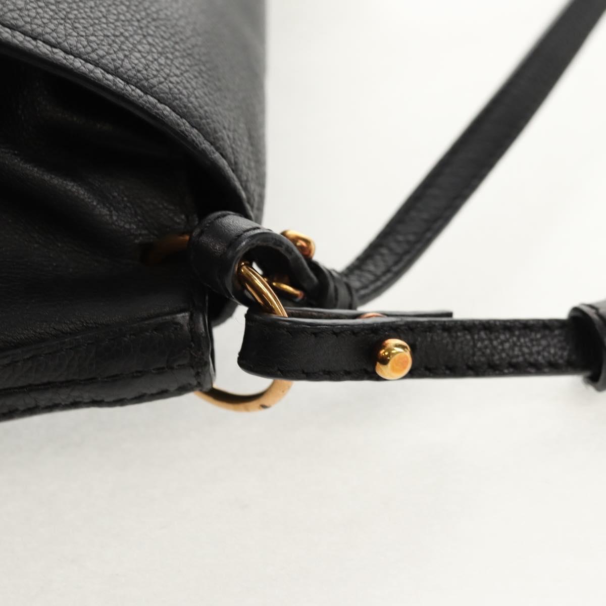 Chloe Elsie Shoulder Bag Leather Black Gold Auth gh1426V