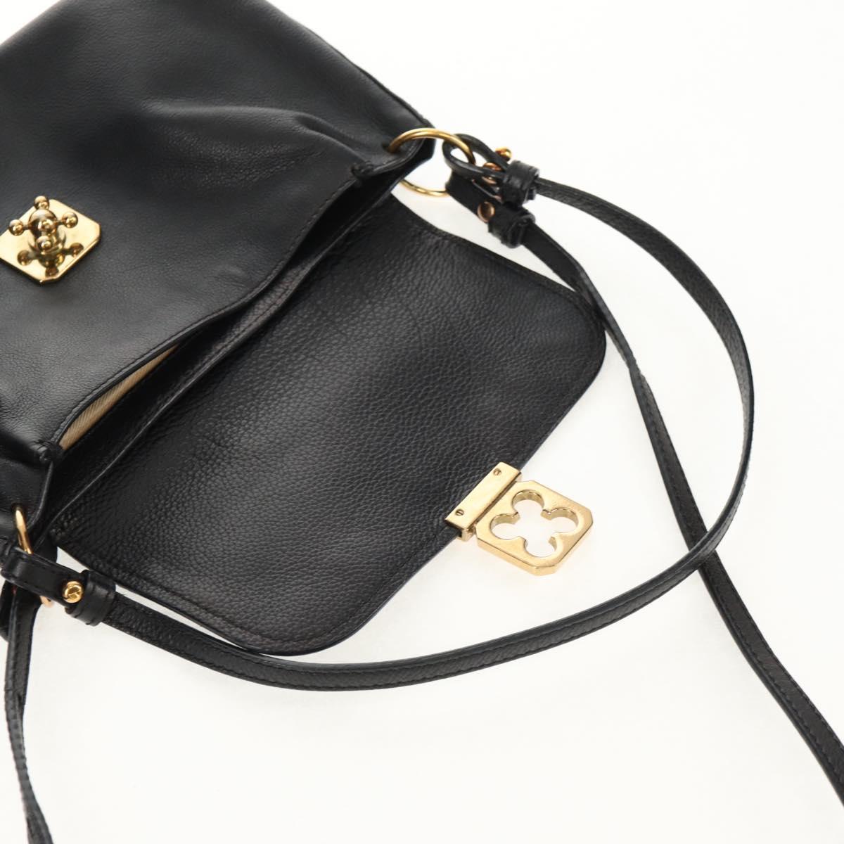 Chloe Elsie Shoulder Bag Leather Black Gold Auth gh1426V