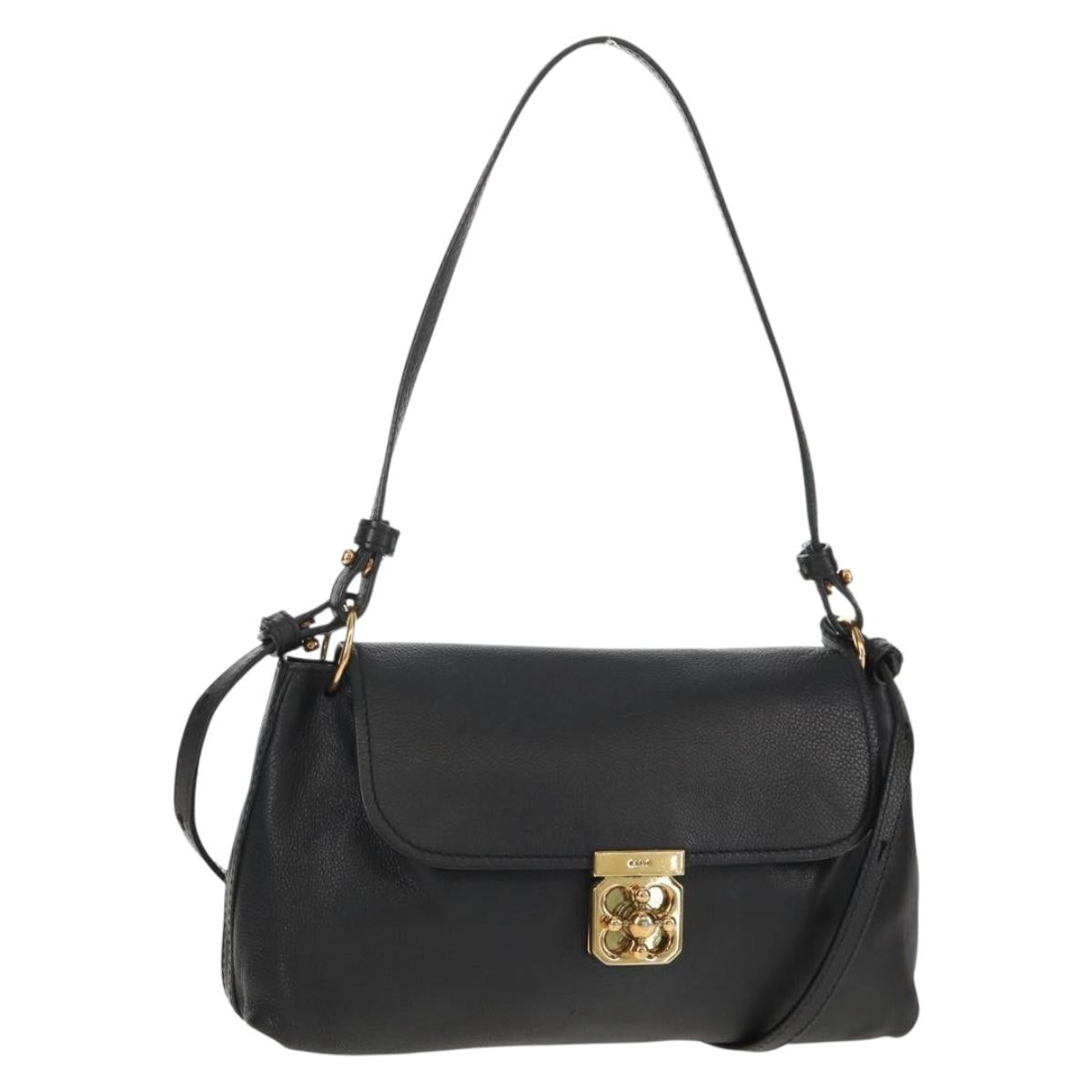 Chloe Elsie Shoulder Bag Leather Black Gold Auth gh1426V