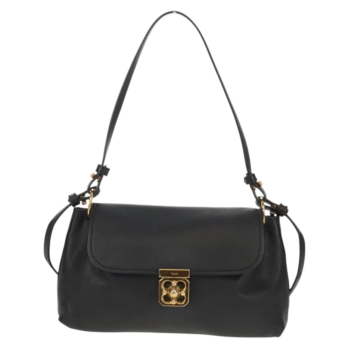 Chloe Elsie Shoulder Bag Leather Black Gold Auth gh1426V