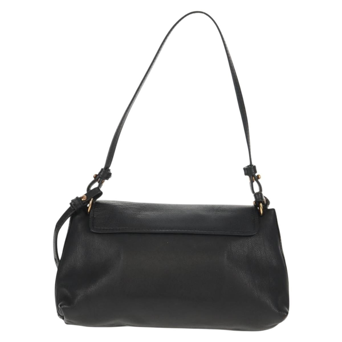 Chloe Elsie Shoulder Bag Leather Black Gold Auth gh1426V