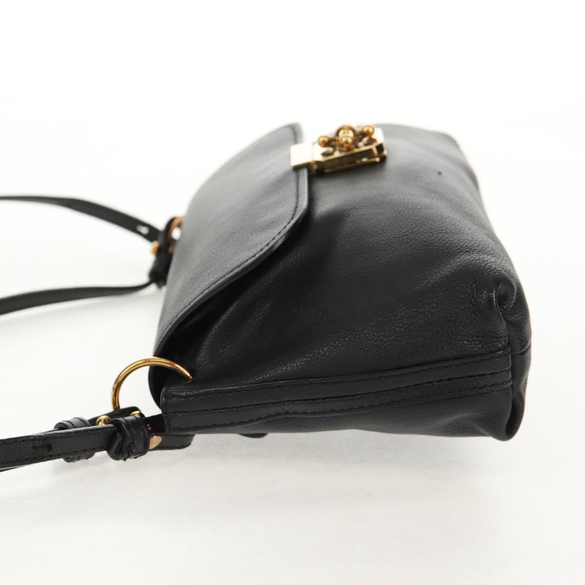 Chloe Elsie Shoulder Bag Leather Black Gold Auth gh1426V