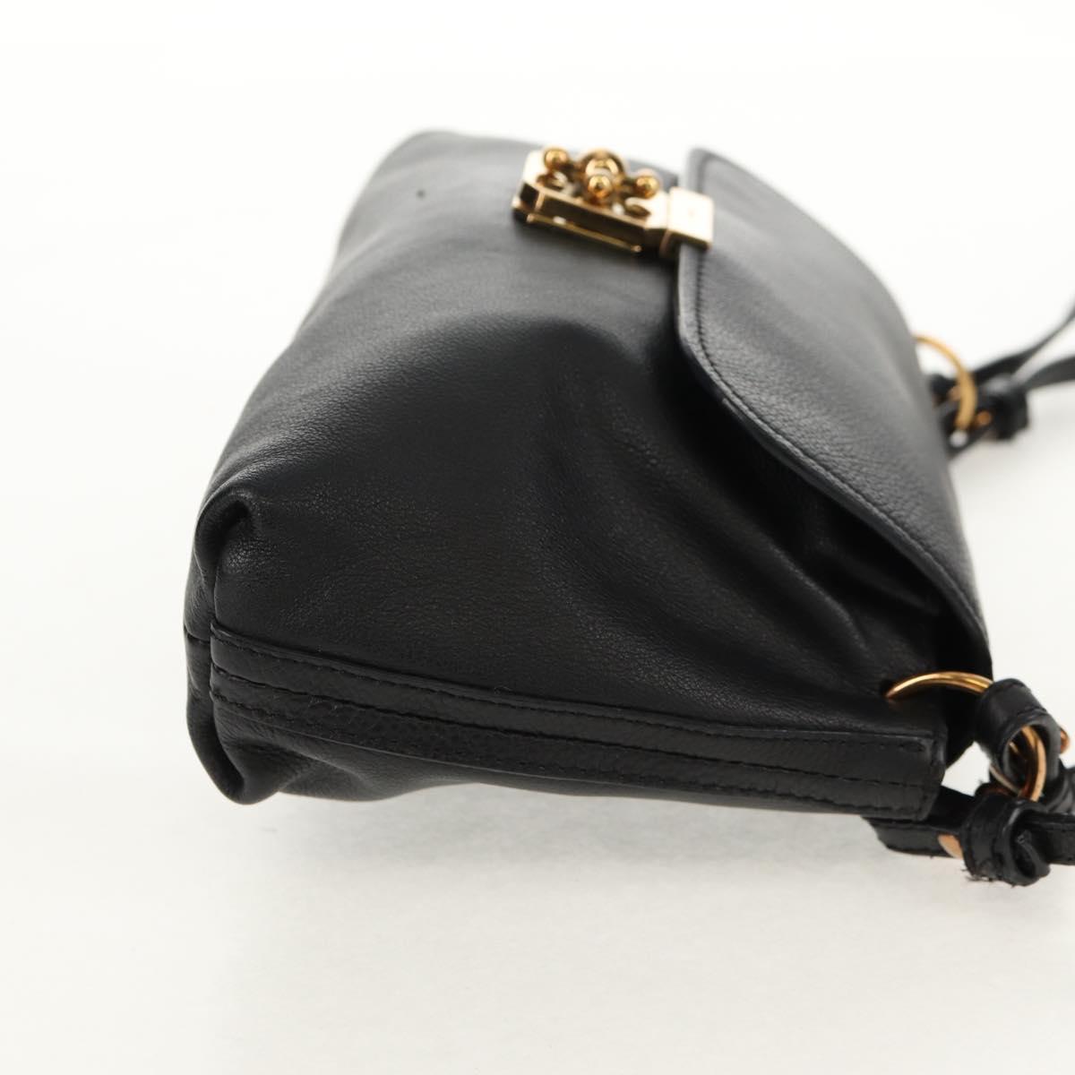 Chloe Elsie Shoulder Bag Leather Black Gold Auth gh1426V