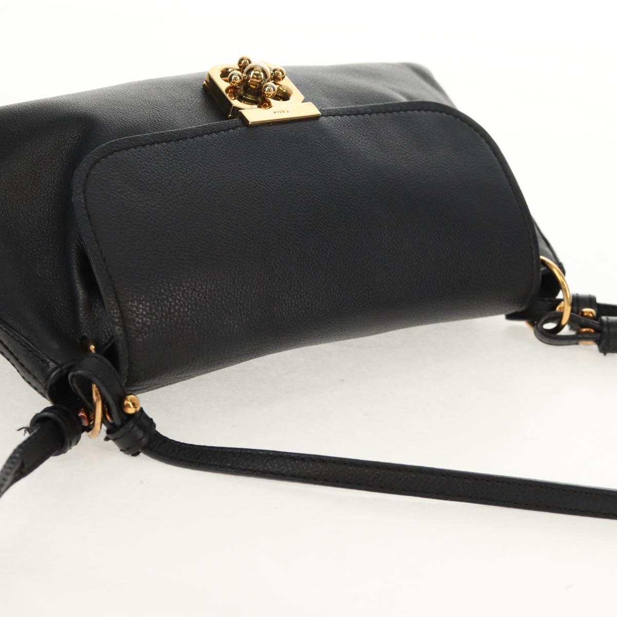 Chloe Elsie Shoulder Bag Leather Black Gold Auth gh1426V