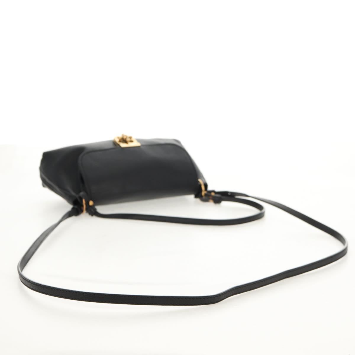 Chloe Elsie Shoulder Bag Leather Black Gold Auth gh1426V