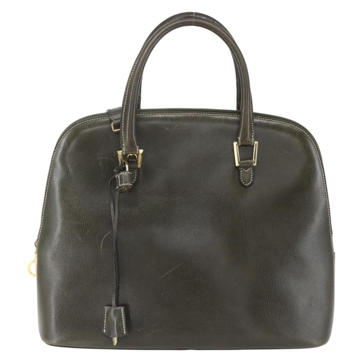 Salvatore Ferragamo Hand Bag Leather 2way Khaki Gold Auth gh1429
