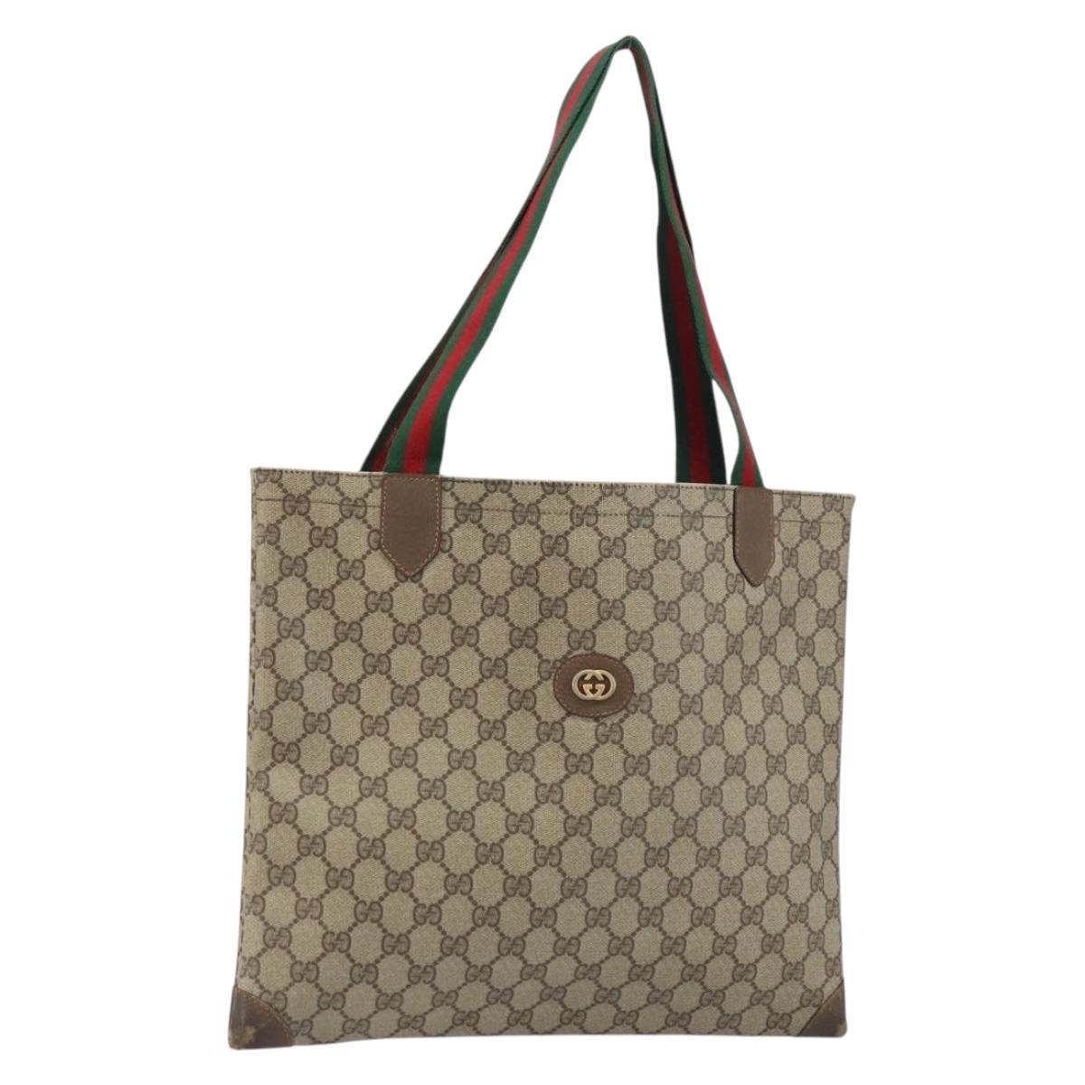 GUCCI GG Supreme Web Sherry Line Tote Bag PVC Beige 002 63 0048 Auth gh1436