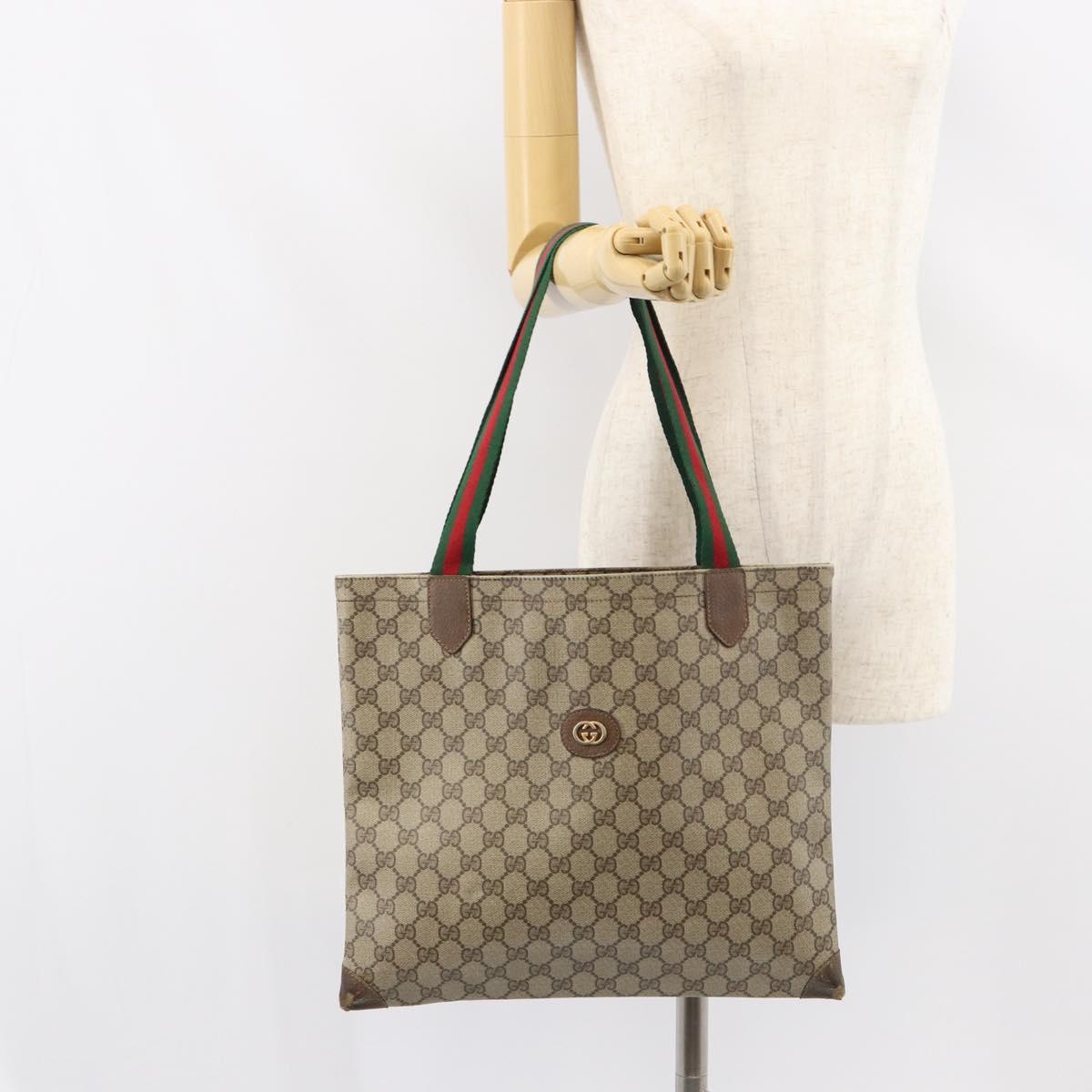 GUCCI GG Supreme Web Sherry Line Tote Bag PVC Beige 002 63 0048 Auth gh1436